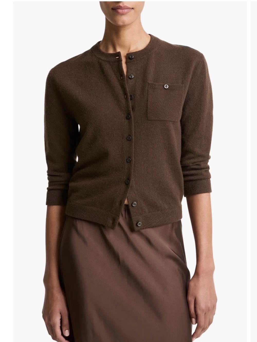 Vince Wool And Cashmere Classic Brown Crewneck Cardigan Sweater size XXS